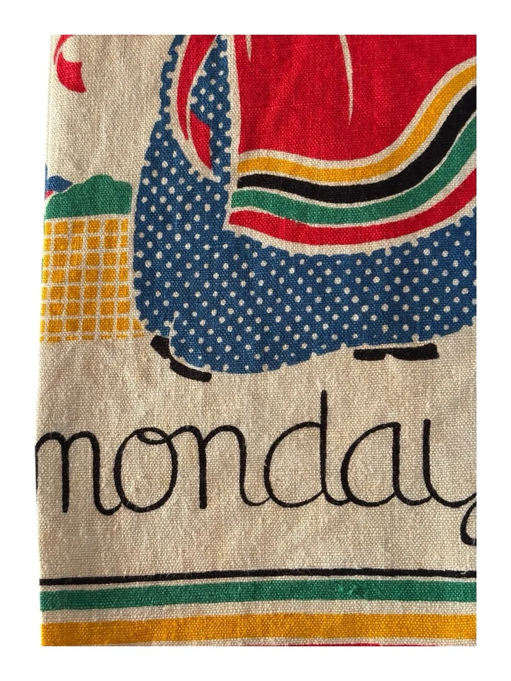 MCM Quality Linens Pure Linen Tea Towel Days Of The Week “Monday” Dutch Girl